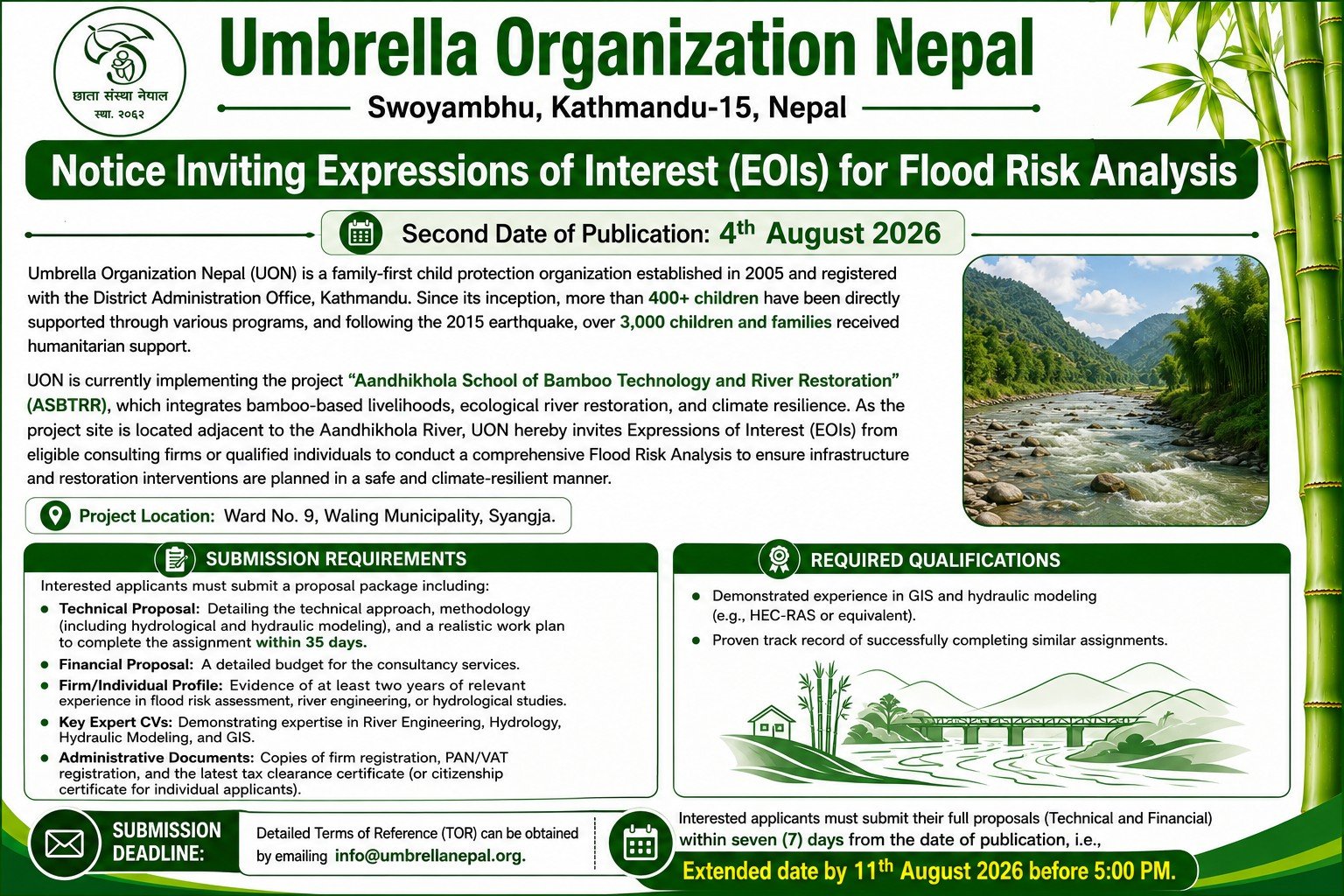Second Notice Inviting Expressions of Interest (EOIs) for Flood Risk Analysis